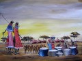 Mujeres masai con cestas y cabras de África